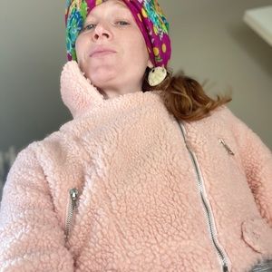 Pink RoSe Faux Shearling Vegan Jacket ~ Size Medium ~ Coalition LA